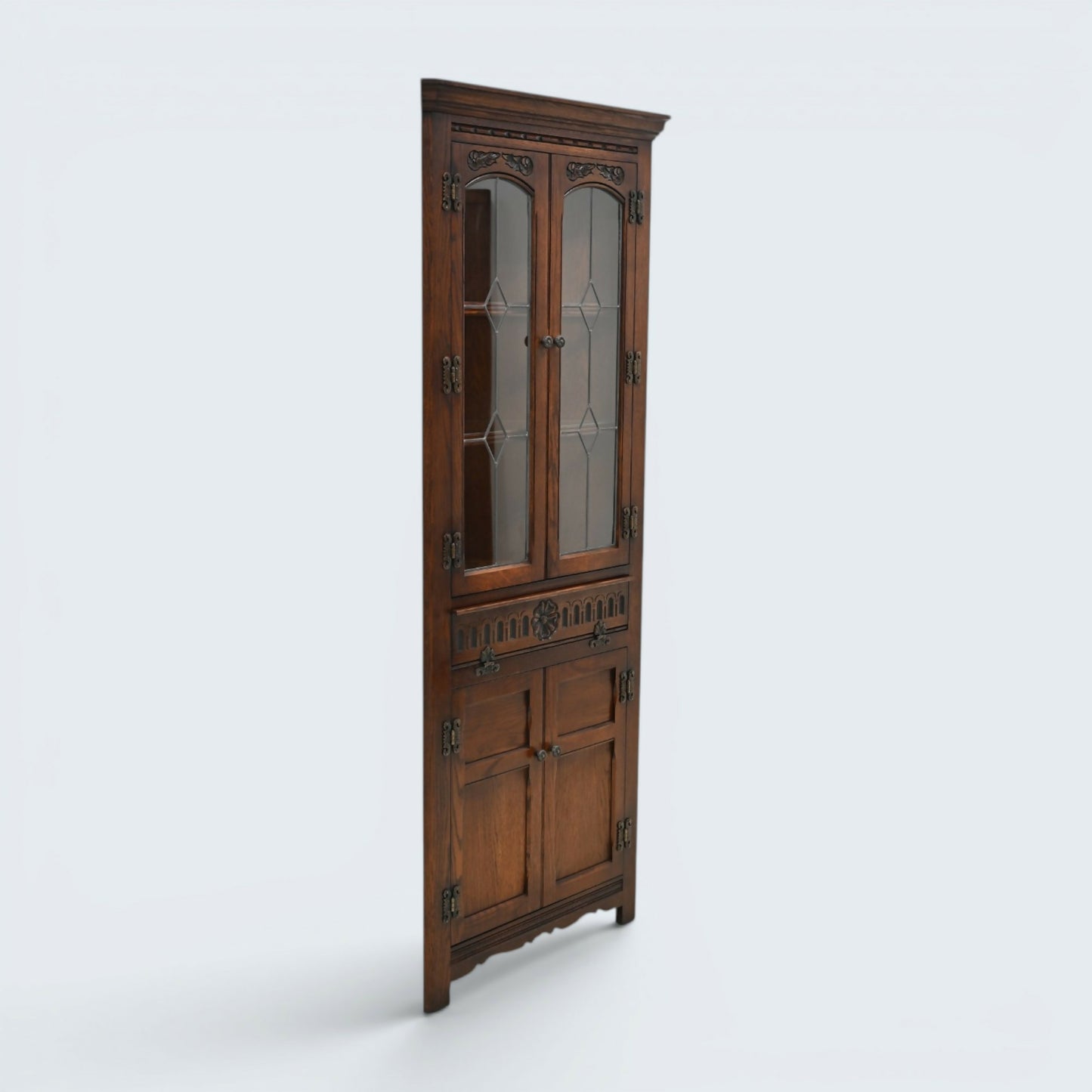 Old Charm Corner Display Cabinet with Leaded Glass Tudor Brown FREE UK Delivery*