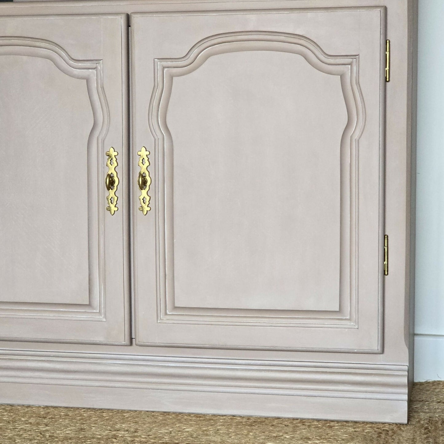 Unique Vintage Hand-painted Dusky Pink Tall Sideboard, Cabinet, Console