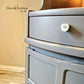 Tall, Mid Century Curved Nathan Corner Drinks Cabinet in Grey with Geometric patterned Mirrors - By Nathan