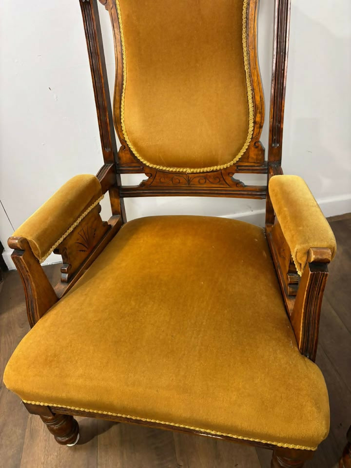 Pair of Edwardian Walnut “His & Hers” Armchairs