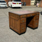 Mahogany Desk, Brass Handles, Panelled Sides & Rear.