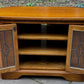 A WOOD BROTHERS OLD CHARM CARVED LIGHT OAK CORNER TV CABINET / MEDIA STAND / UNIT