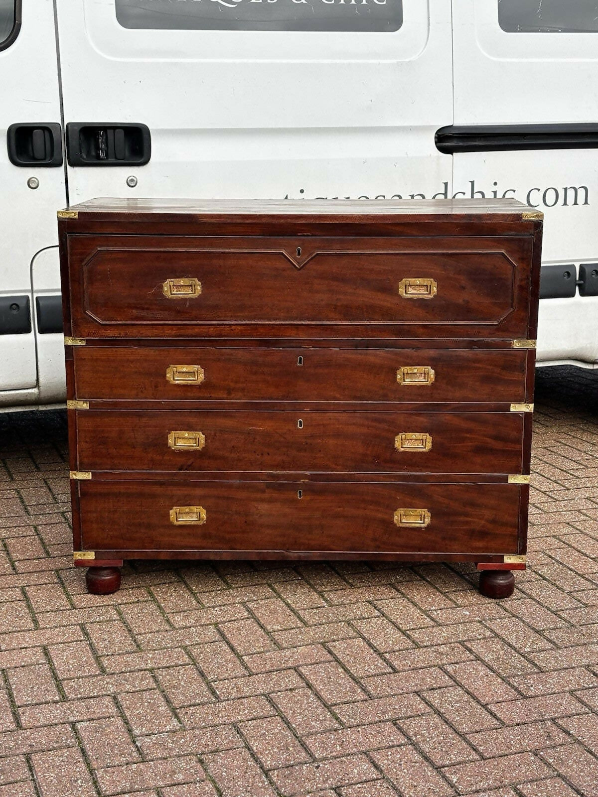 Mahogany Vintage Campaign Secretaire Chest Of Drawers.