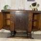 Vintage Art Deco Carved Wood Cabinet Sideboard 3 Doors 2 Drawers