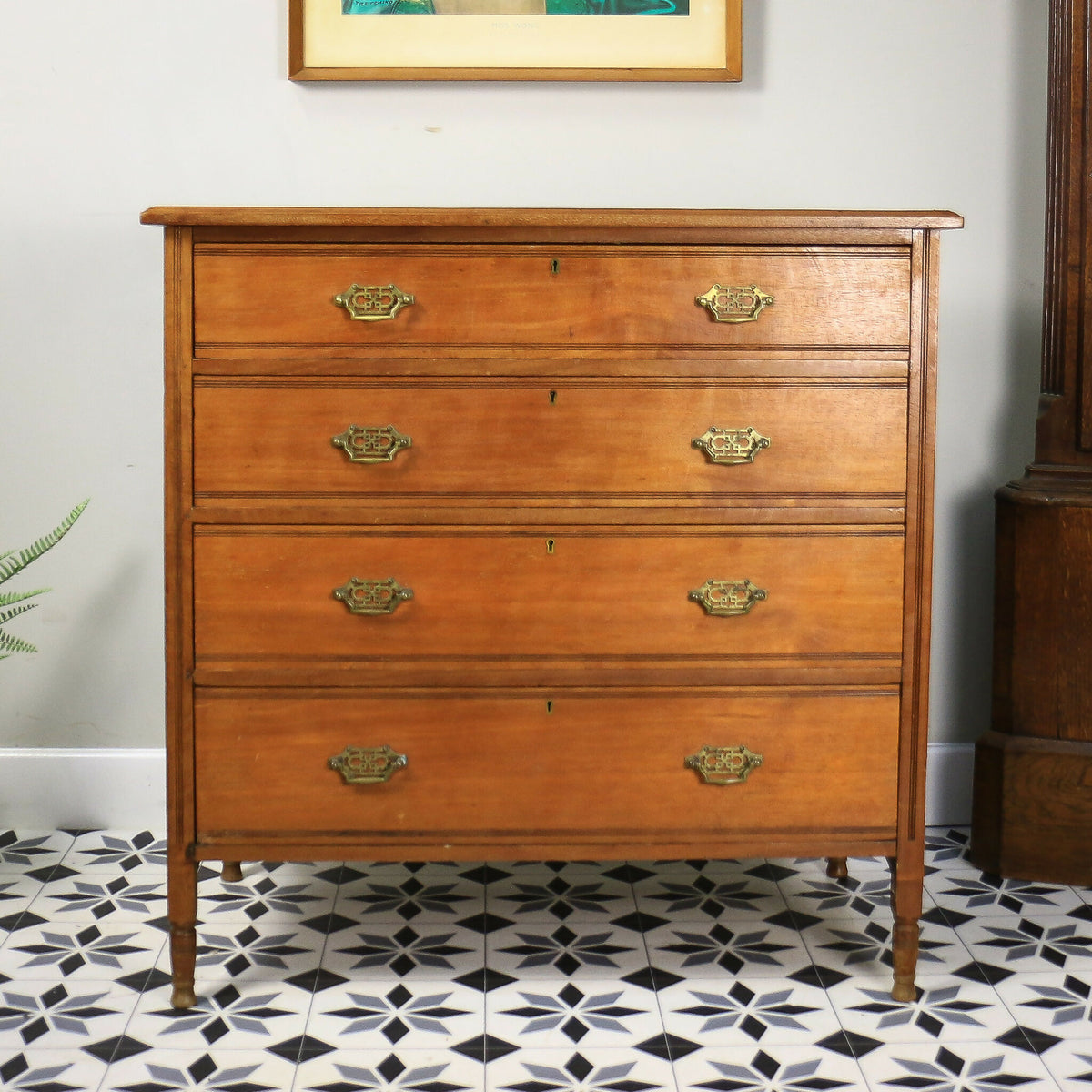 Chest of Drawers by Heal and Son with Bookcase Back and Original Brass Handles