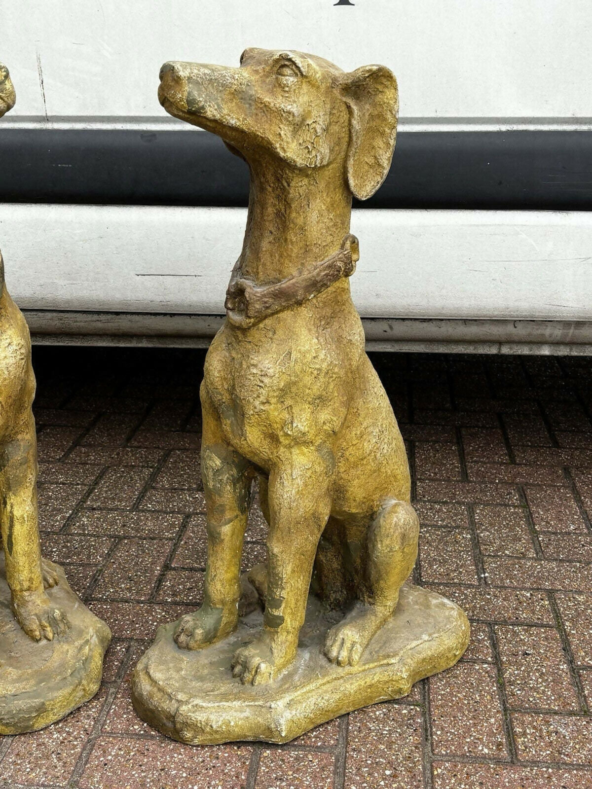 Life Size Pair Of Vintage Garden Dog Statues.