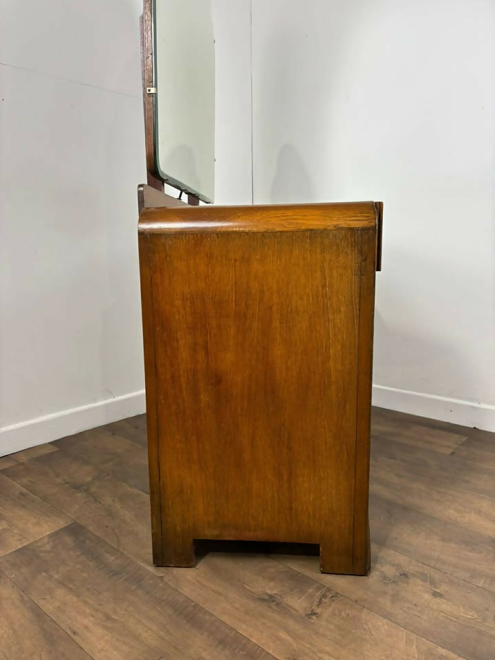 Art Deco Style Vintage Oak Dressing Table with Mirror