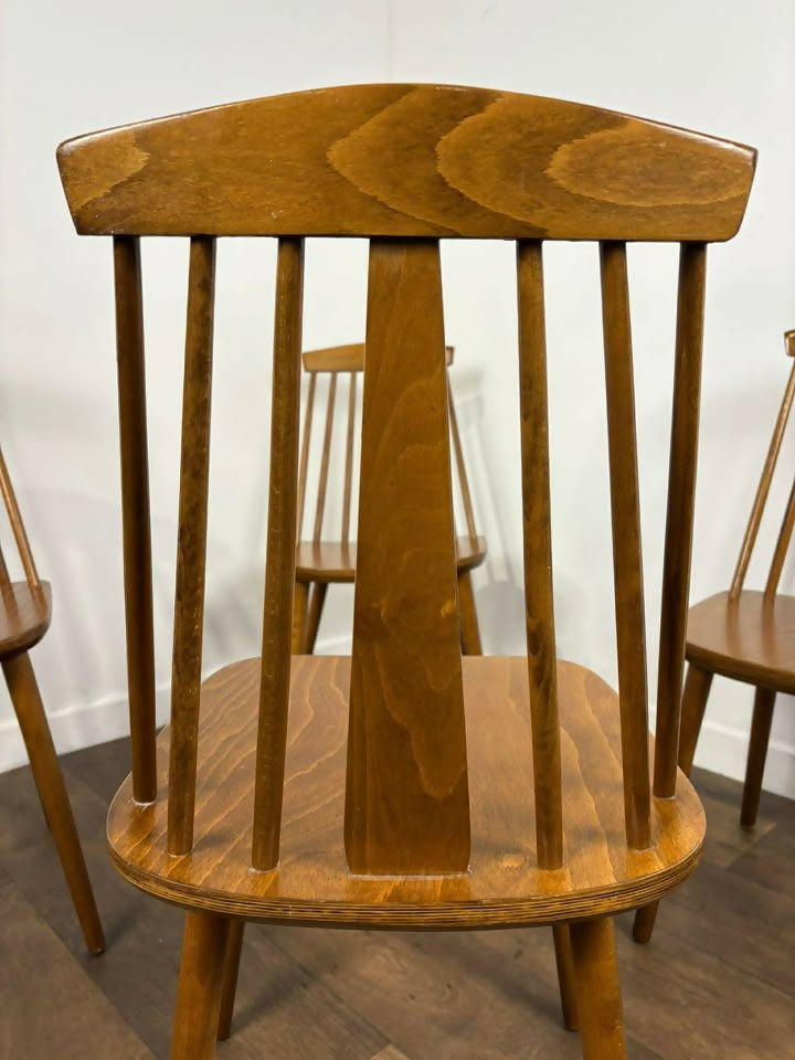 Set of Four Rodanski Mid Century Danish Style Stick-Back Dining Chairs