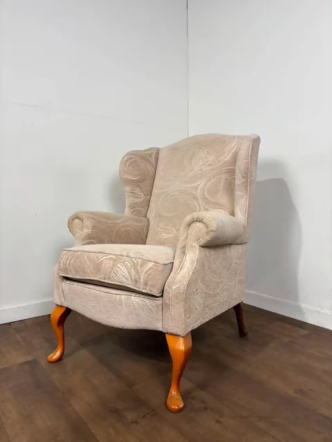 Vintage Style Cream Fabric Wingback Armchair