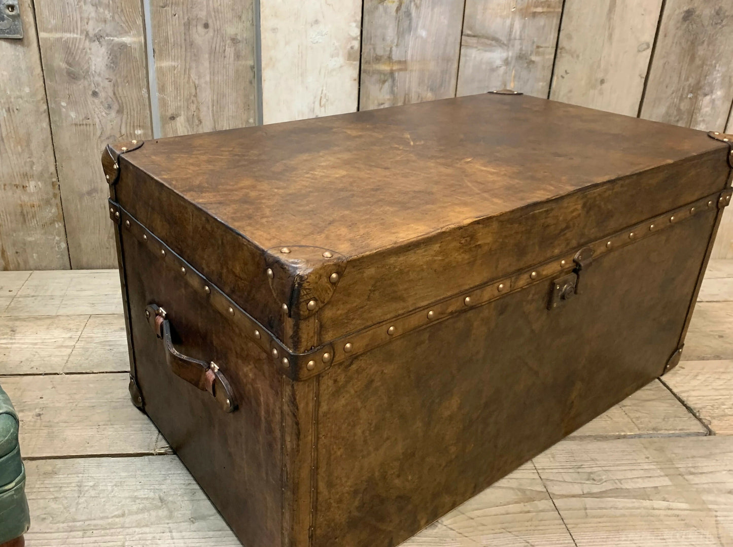 Antique Inspired English Leather Trunk Made In Nottingham England