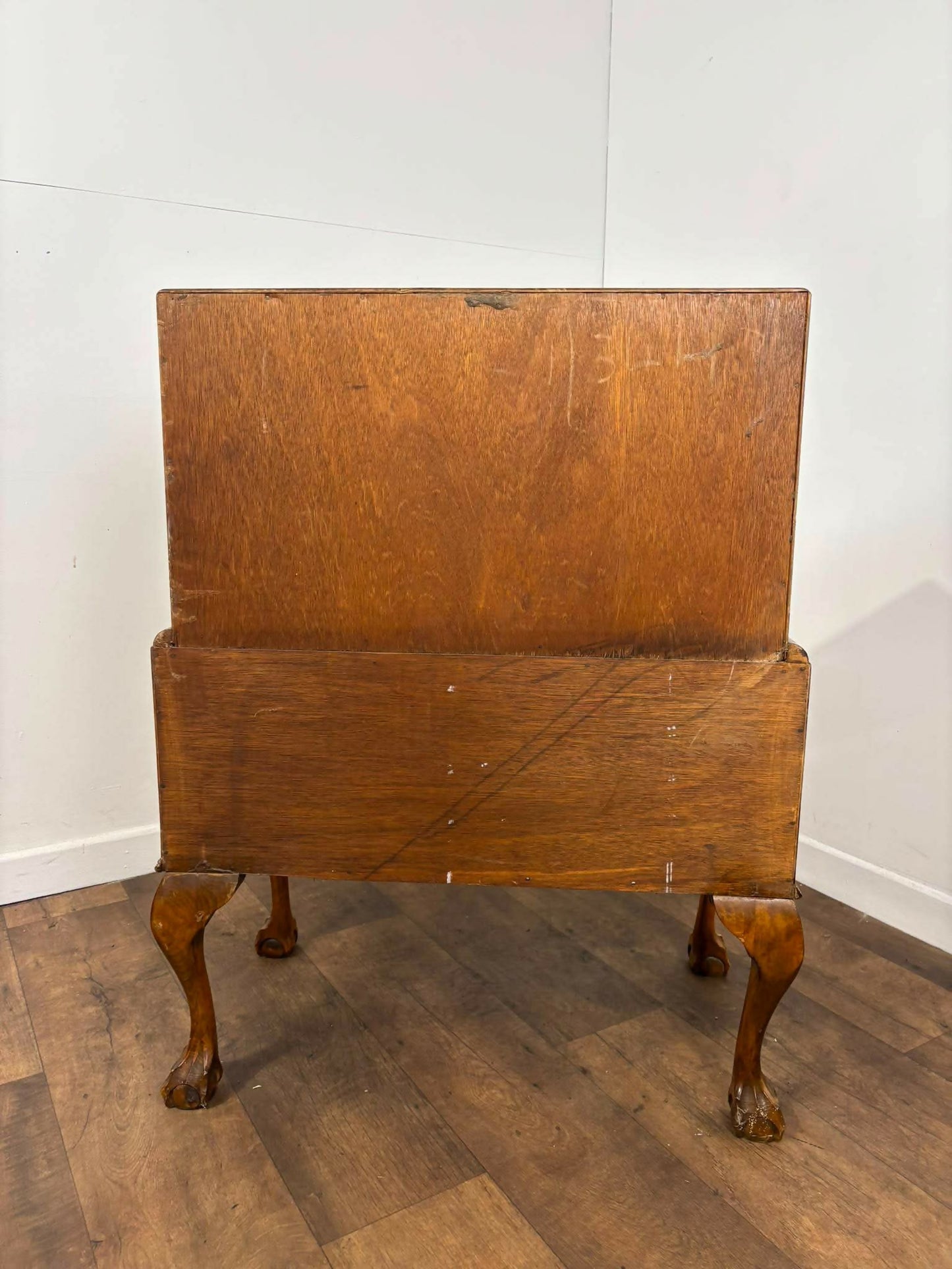 Vintage Walnut Veneer Waterfall Bureau on Claw & Ball Feet