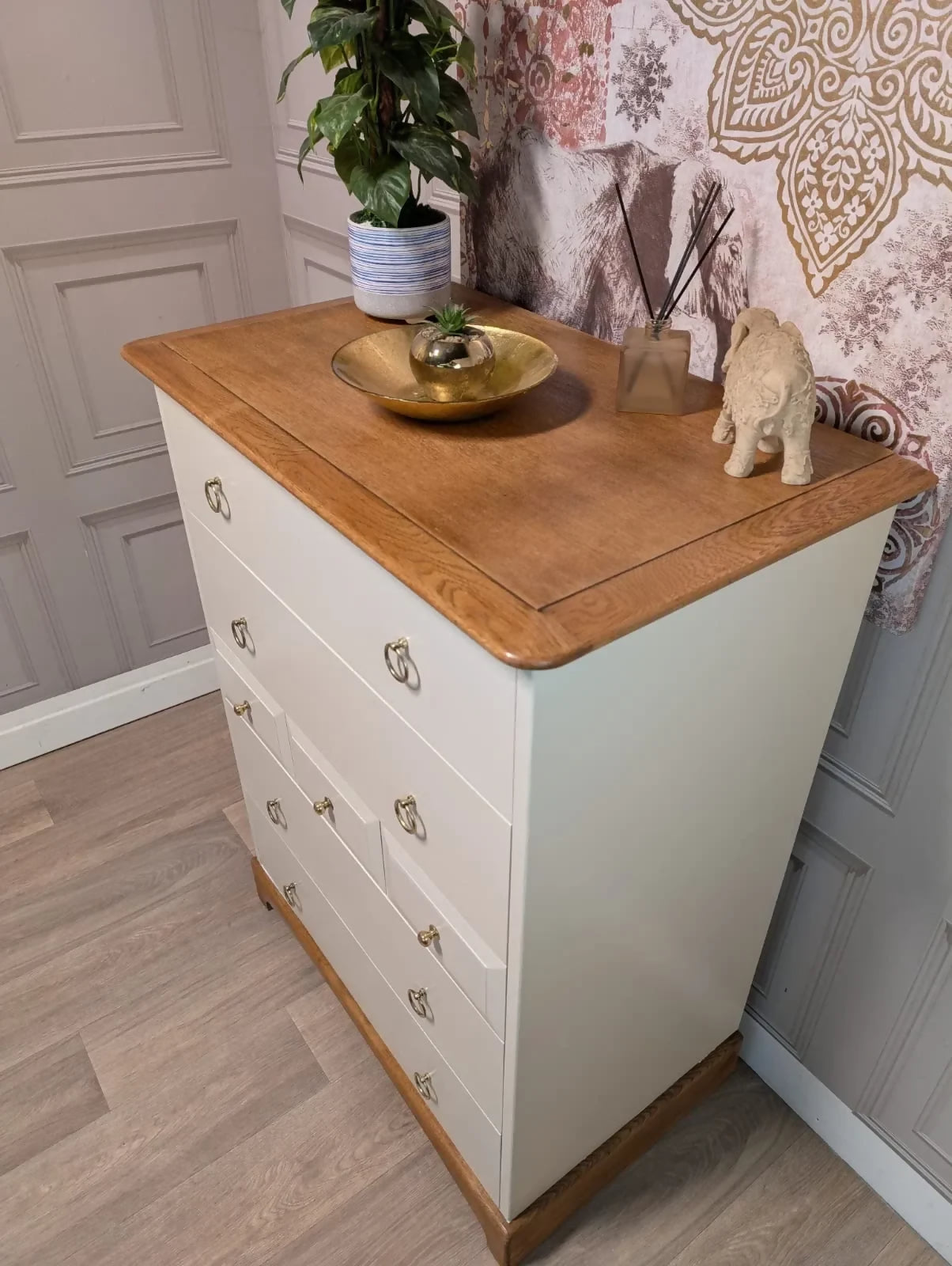 Stag Madrigal Tallboy Chest of 7 Drawers Brass Handles