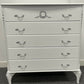 French Louis Style White and silver Chest of Drawers: Ornate 5-Drawer Dresser