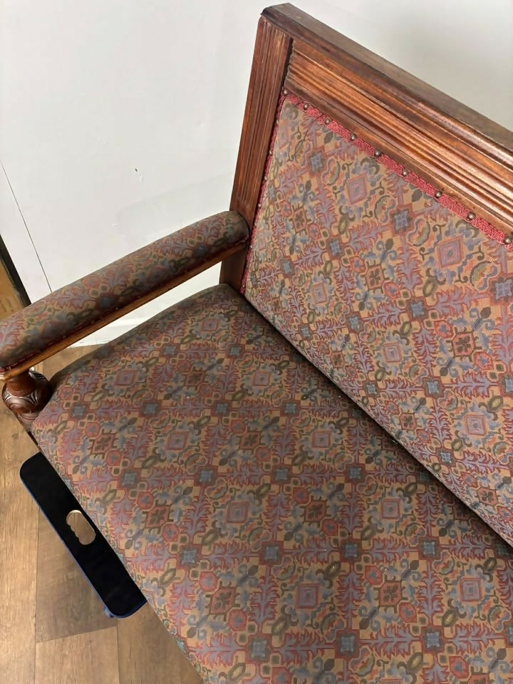 Very Large Vintage Mahogany Upholstered Bench