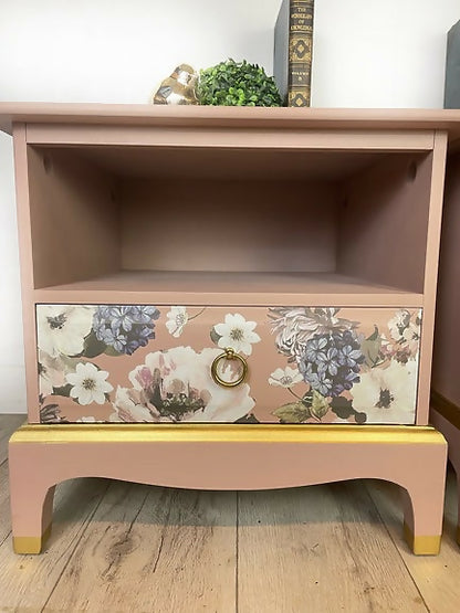 Stag Bedside Tables in Floral and Pink
