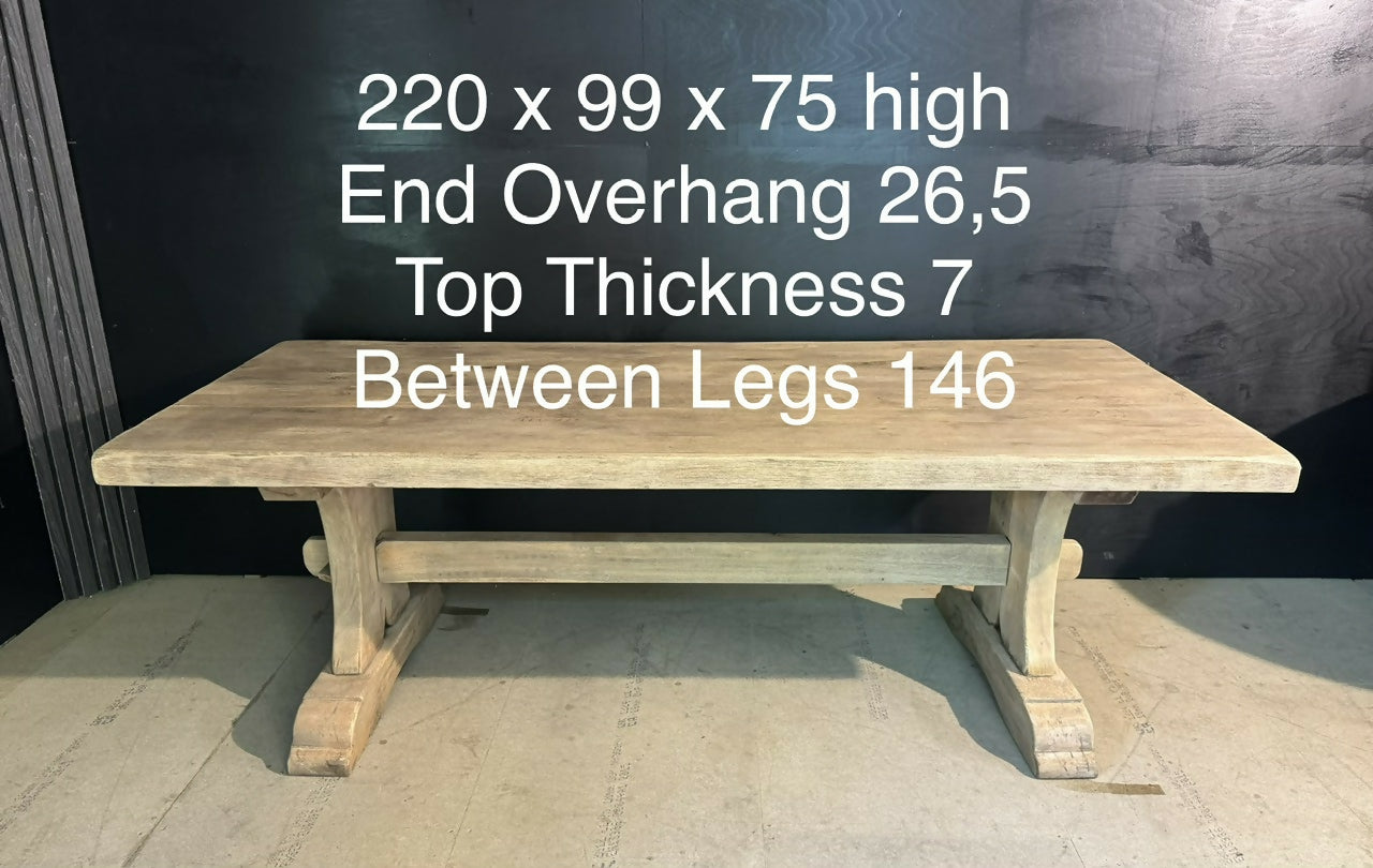 Rare Deep Bleached Oak Farmhouse Dining Table