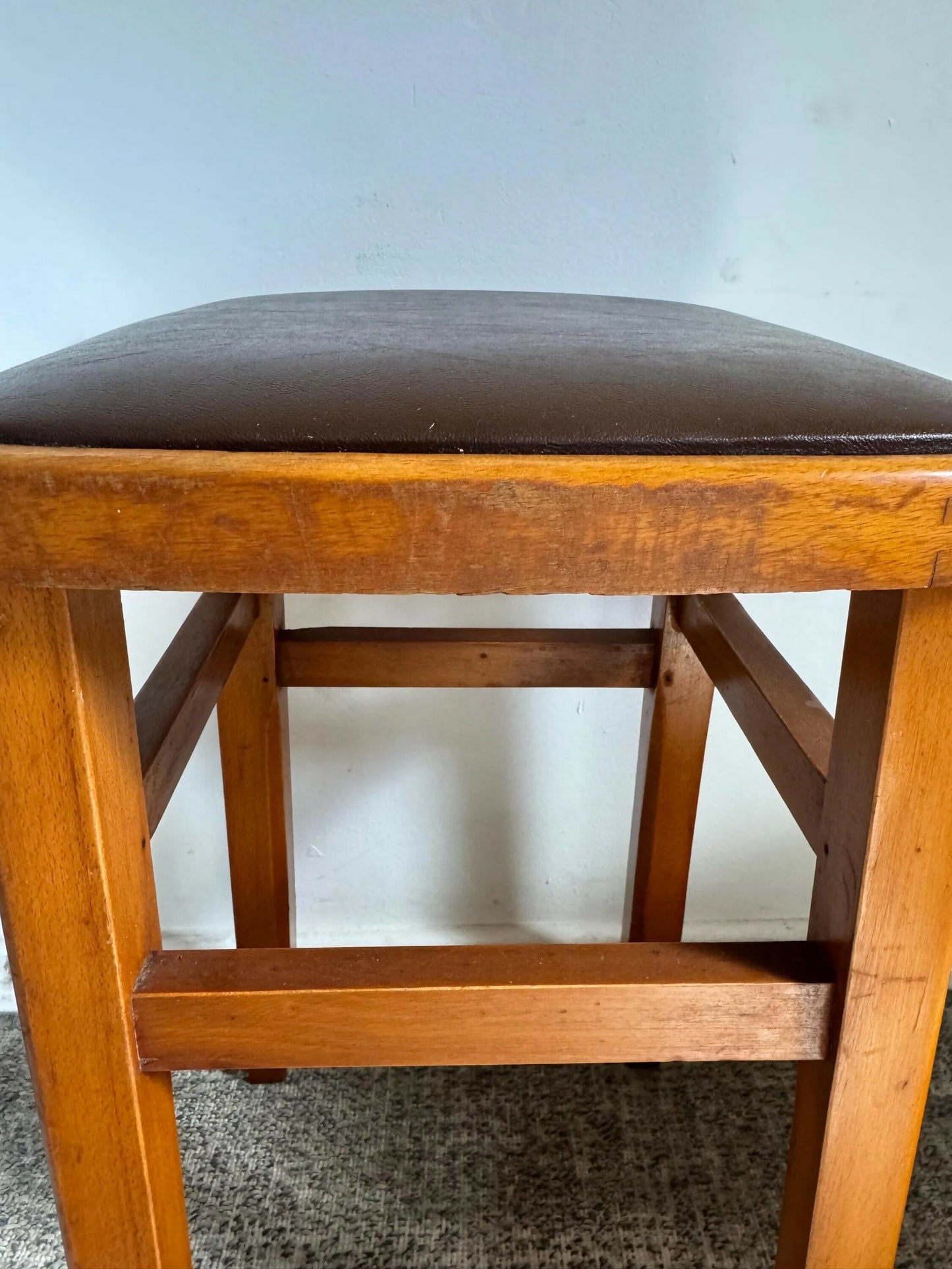 Mid century retro vintage stools wood vinyl brown