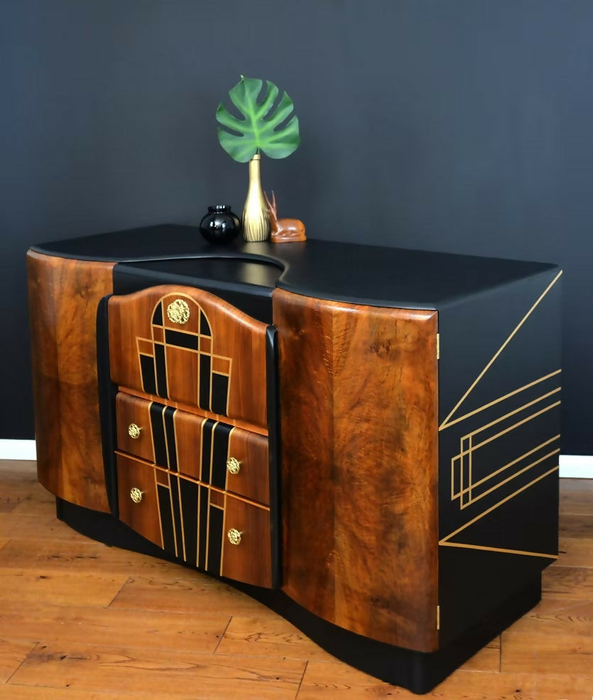 Beautility Drinks Cabinet, "Broadway", Art Deco Style, Burr Walnut.