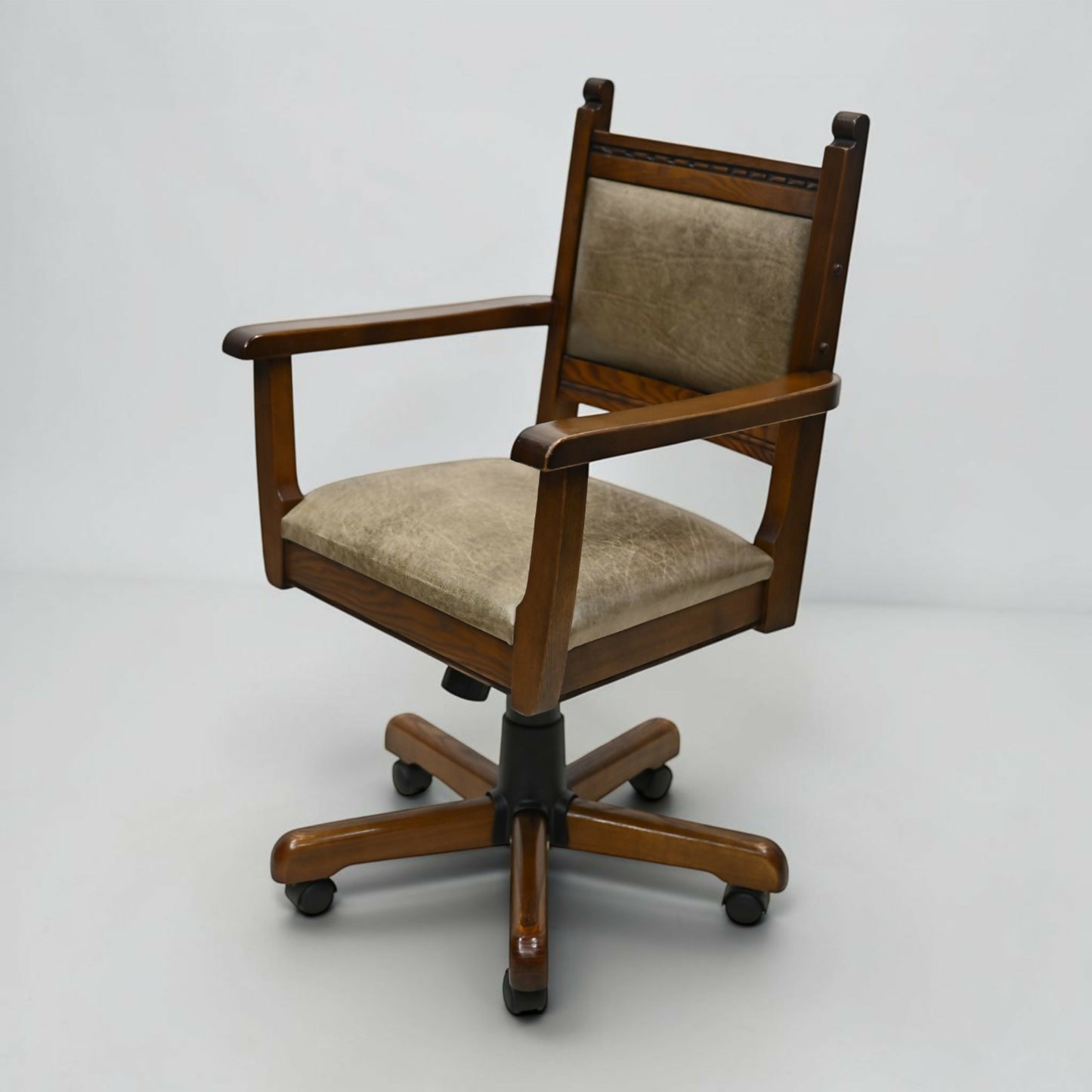 Vintage Wood Bros Old Charm Captains Office Chair Green Hide Leather Tilt Swivel