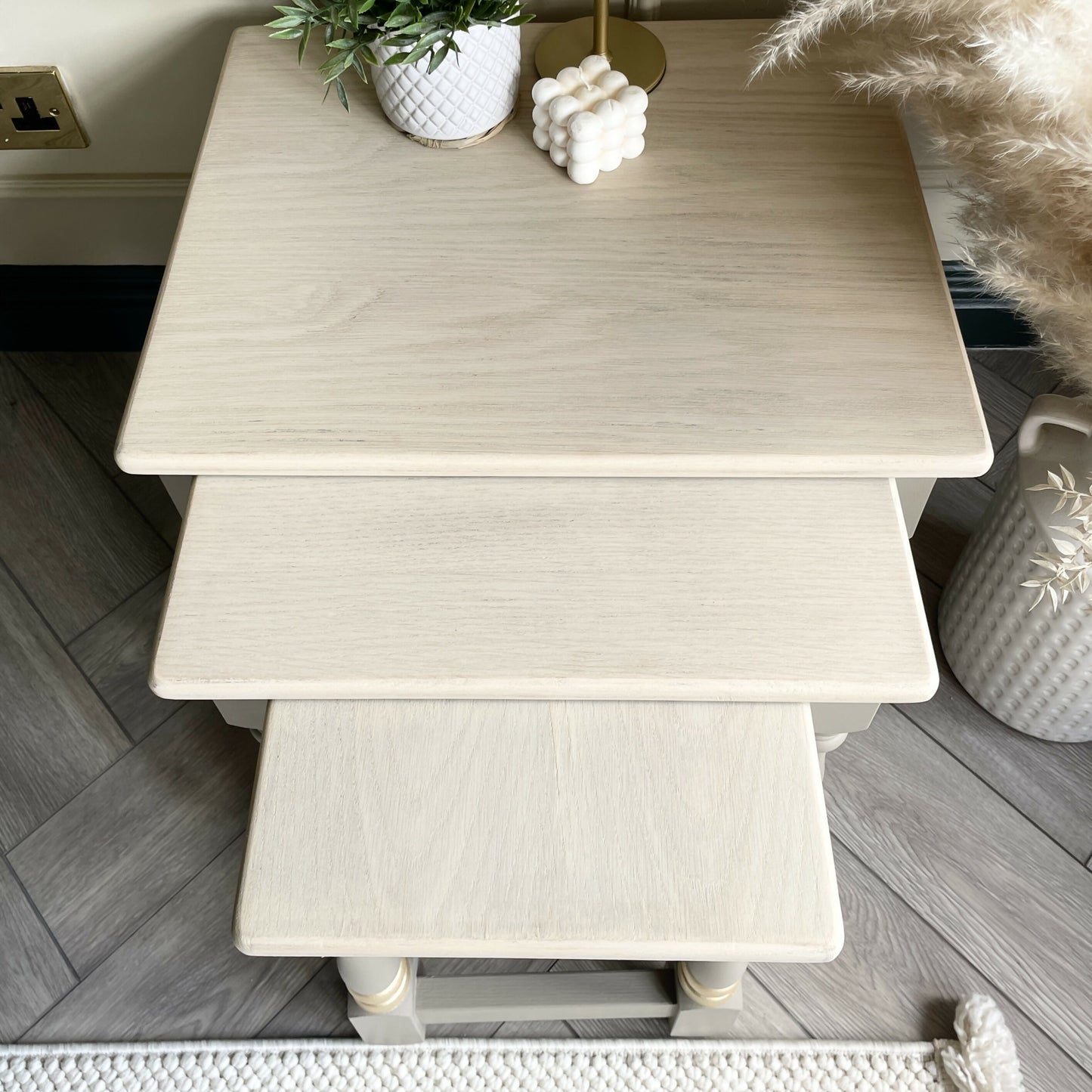 Oak Nest Of Tables | Hand Painted Side Tables Set | Solid Wood Living Room Furniture | Modern Traditional Nesting Tables