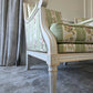 A Pair of French, Louis XVI Bergere Armchairs. Upholstered in French Embroidered Silk Upholstery Fabric