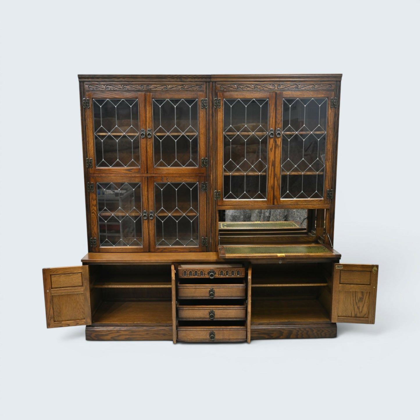 Old Charm Large Wall Unit Bureau Drink Cabinet Light Oak Finish FREE UK Delivery