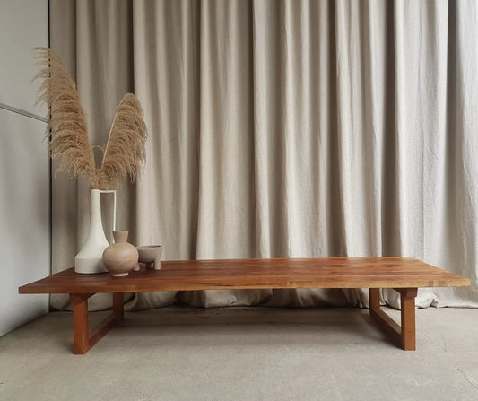 Vintage Mid Century Danish Pine Slatted Bench Seat Coffee Table Scandi Retro R477