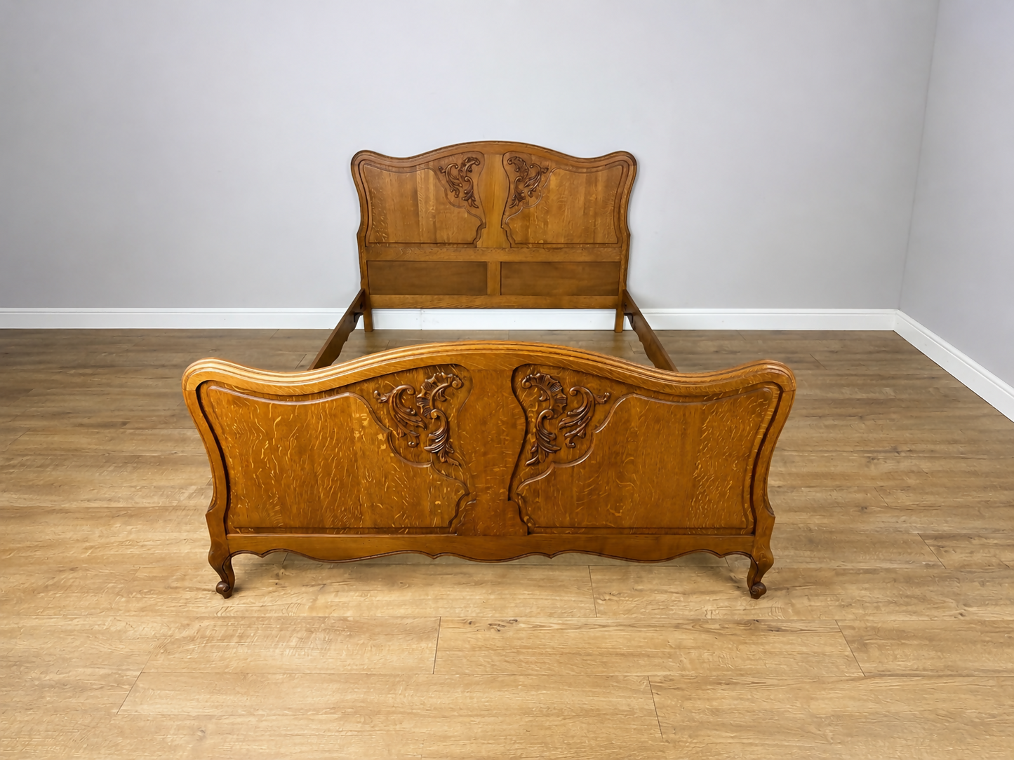 Bed Vintage French Louis XVI Double Bed Frame Oak Carved Headboard LOT 6459