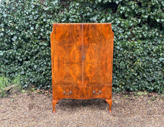 Vintage 1930's Art Deco Burr Walnut Drinks Cocktail Cabinet