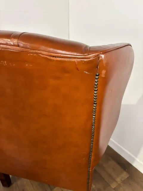 Tan Leather Chesterfield Style Wingback Armchair