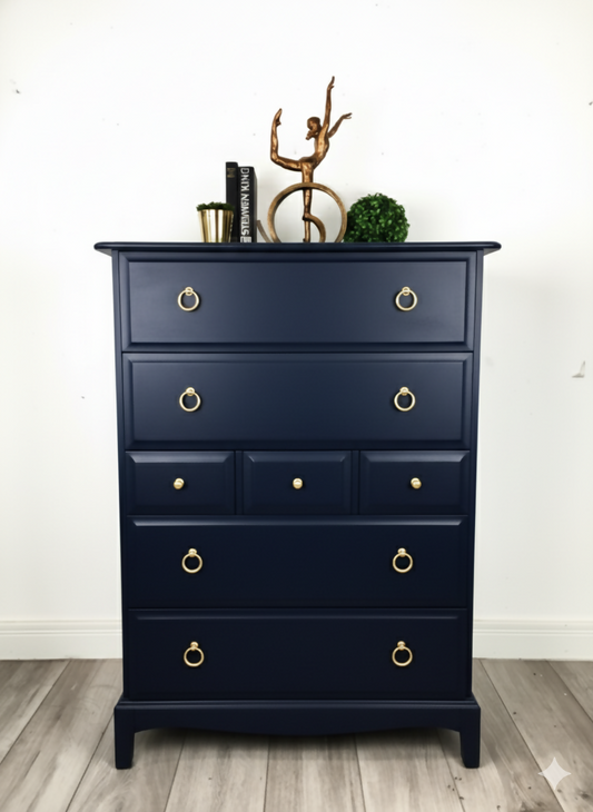Stag minstrel navy blue tallboy chest of drawers