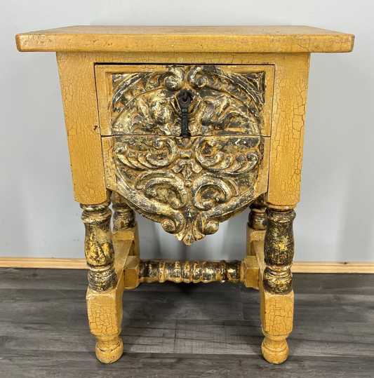 Bedside Table Vintage French Style Gold Color Ornate Side Table LOT 3860