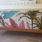 Midcentury Retro Sideboard in White and Tropical Plant Print. Living Room Painted Upcycled Furniture