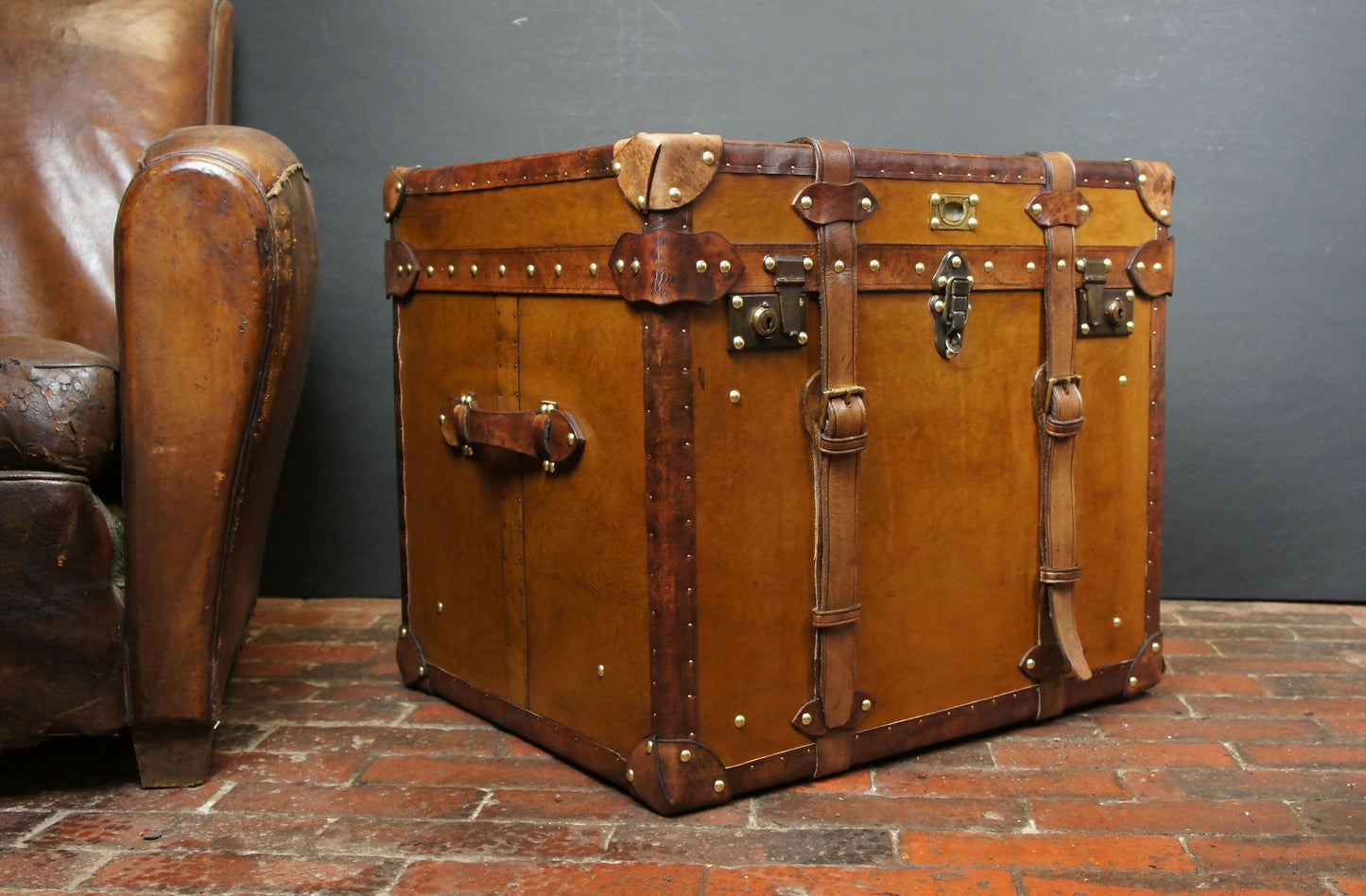 Handmade English Large Belted Occasional Side table Trunk