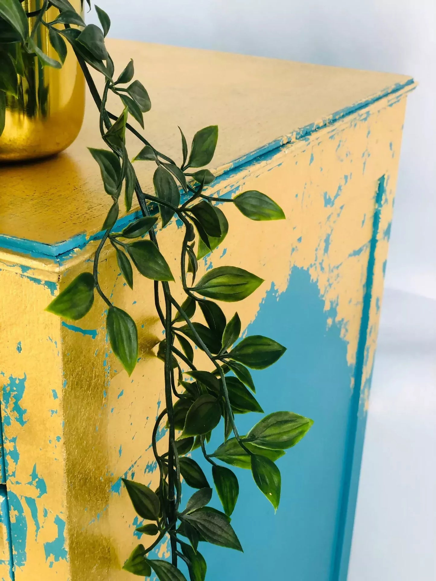 Gold And Teal Upcycled Records Drinks Cabinet