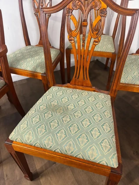 Set Of Six Reproduction Yew Wood Dining Chairs