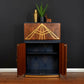 "Diamonte' Burr Walnut Cocktail Cabinet, Vintage 1950 Narrow Drinks Cocktail Cabinet