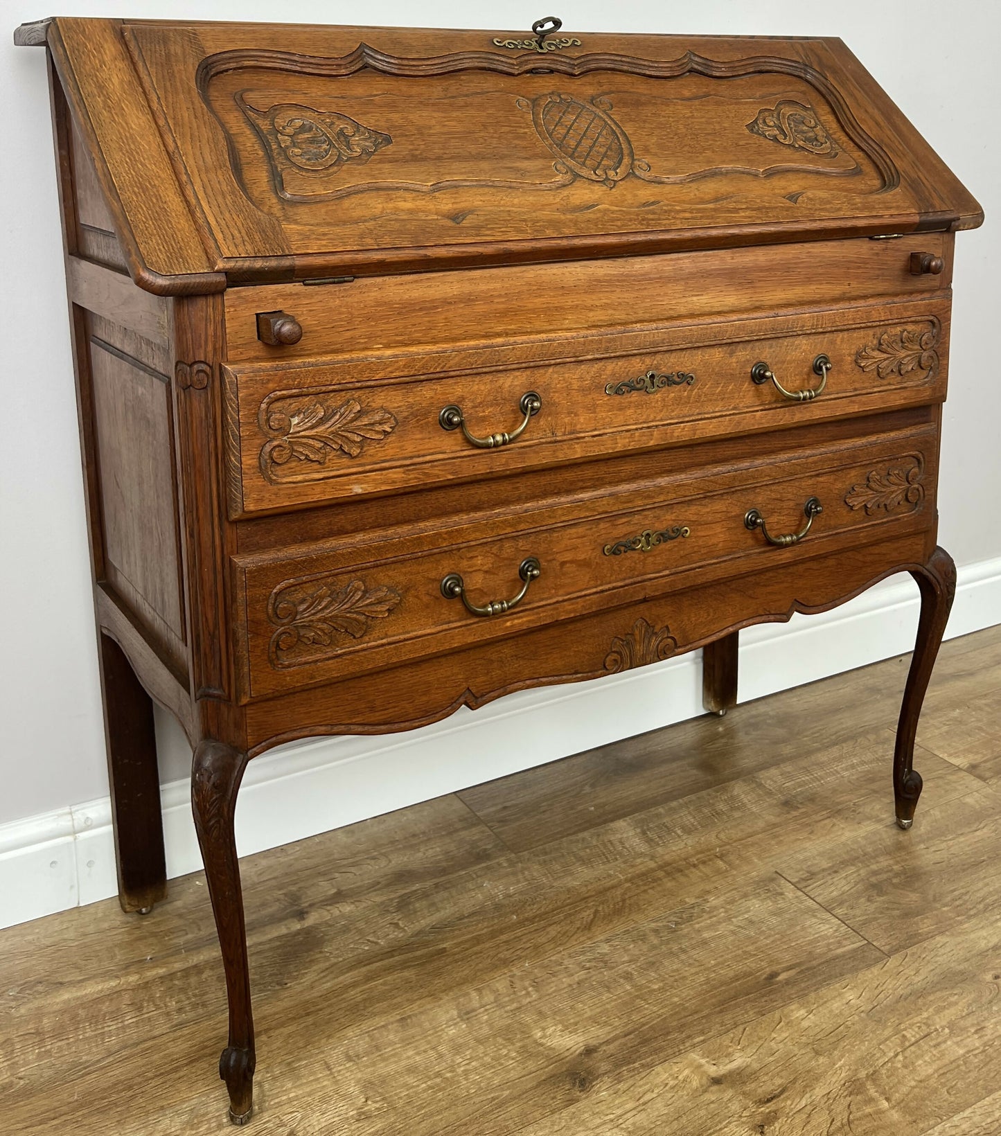 Secretaire Writing Desk Vintage French Louis Oak Rare Bureaux Cabinet LOT 6318
