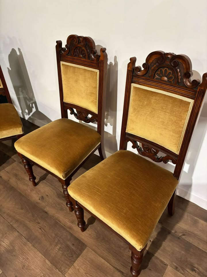 Four Edwardian Carved Walnut Dining Chairsmm