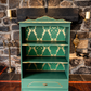 Upcycled Vintage Green & Gold Woodland 'Boxing Hares' Patterned Statement Bookcase