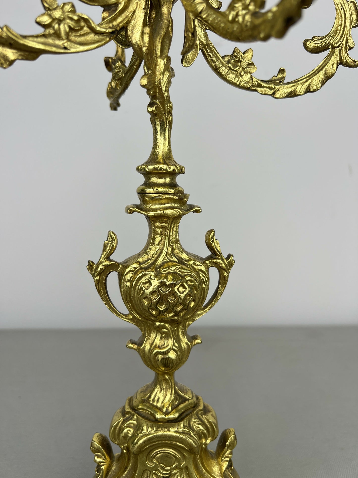 Pair of Candelabras Vintage French Brass Ornate 5 Arm Candle Holders LOT 6437