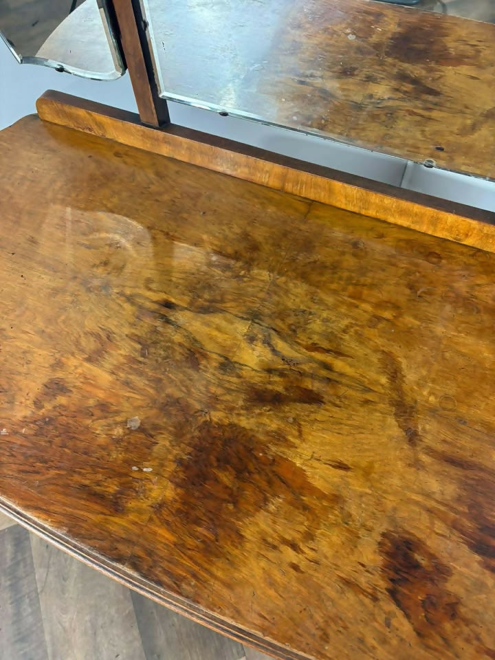 Vintage Walnut Veneered Dressing Table with Triptych Mirror
