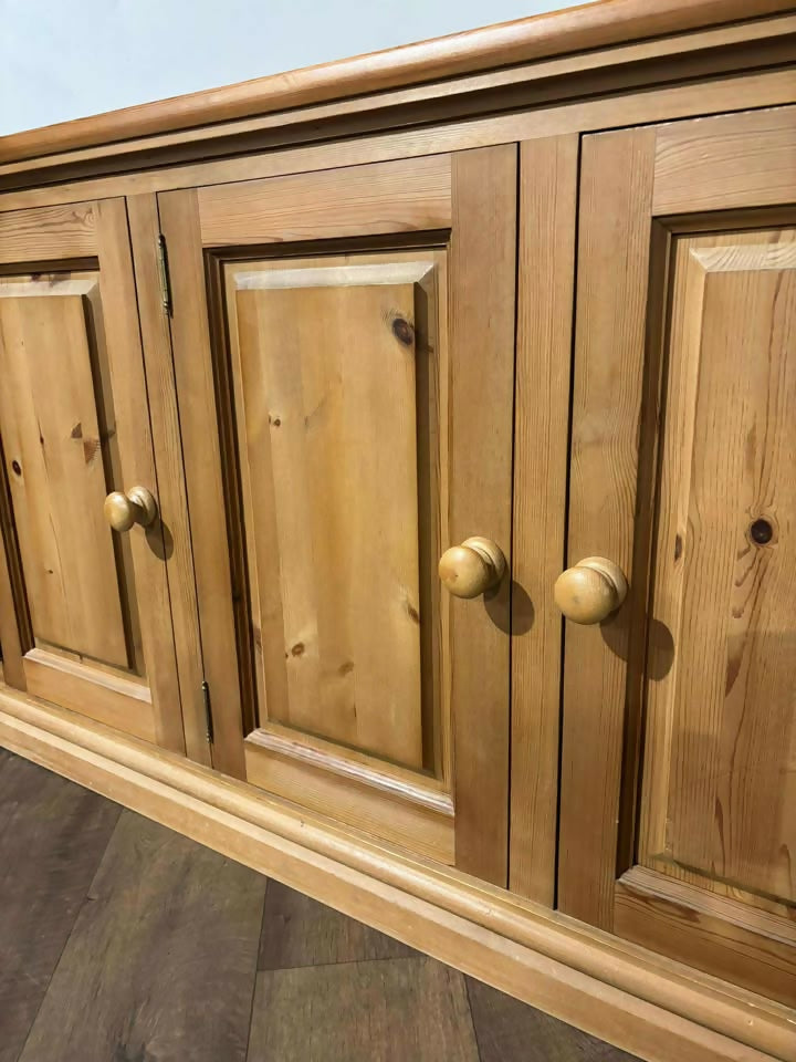 Contemporary Stripped Pine Three Door Cabinet