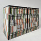 G-plan bedside tables with 3 drawers decorated with chevron pattern and copper handles