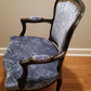 Louis XV Rococco Style Vintage Antique Chair Blue Crushed Velvet