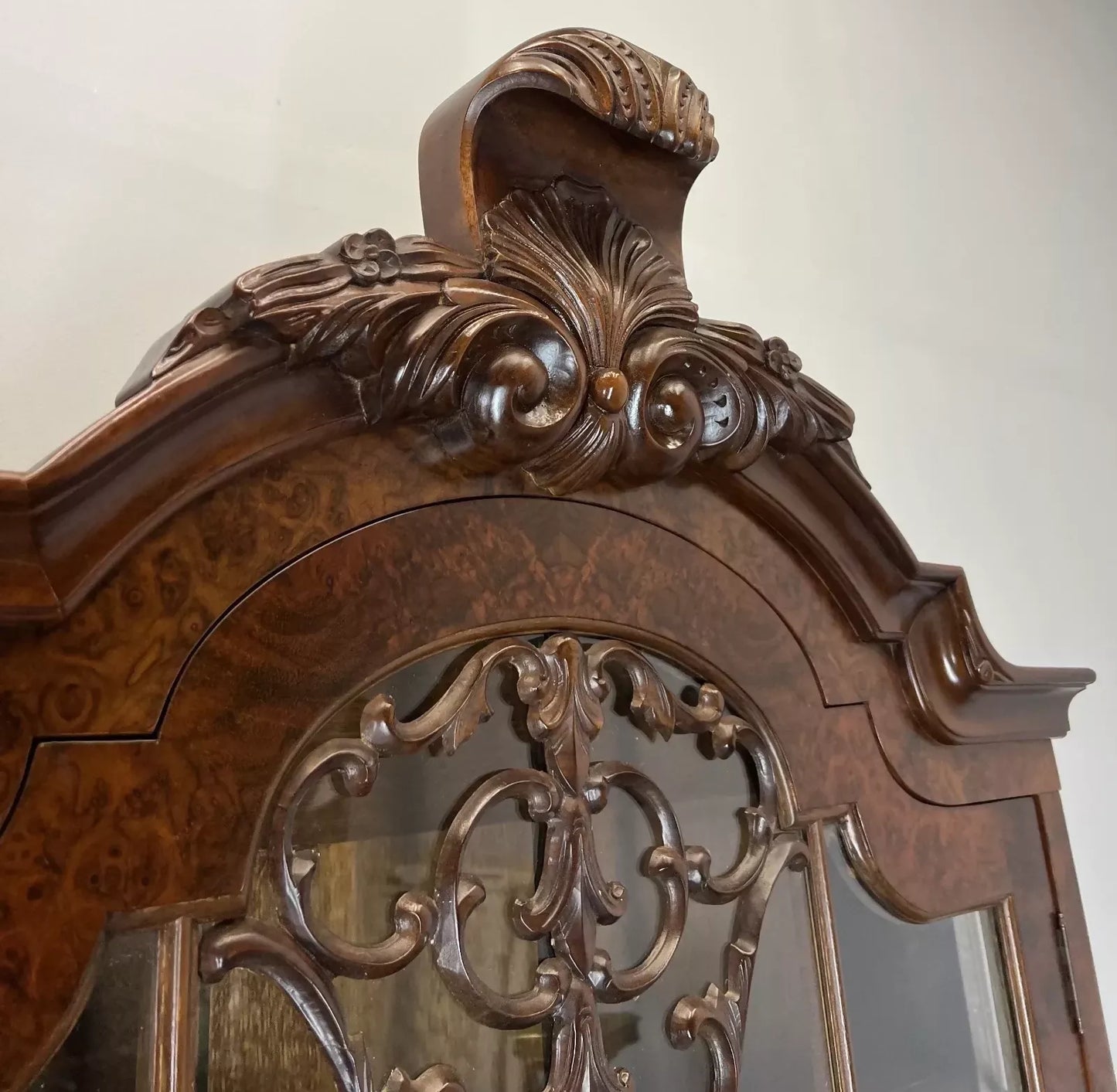 Bookcase Vintage French Carved Glass Doors Sideboard Drawers Cabinet LOT 4490