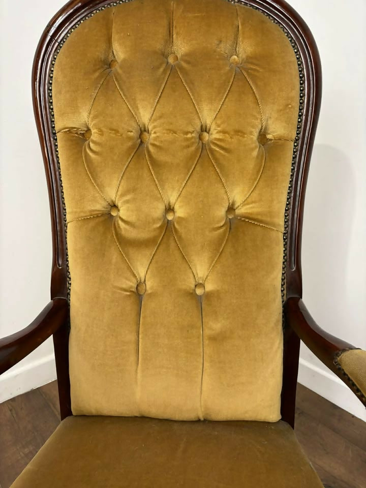 Reproduction Mahogany Button Back Armchair