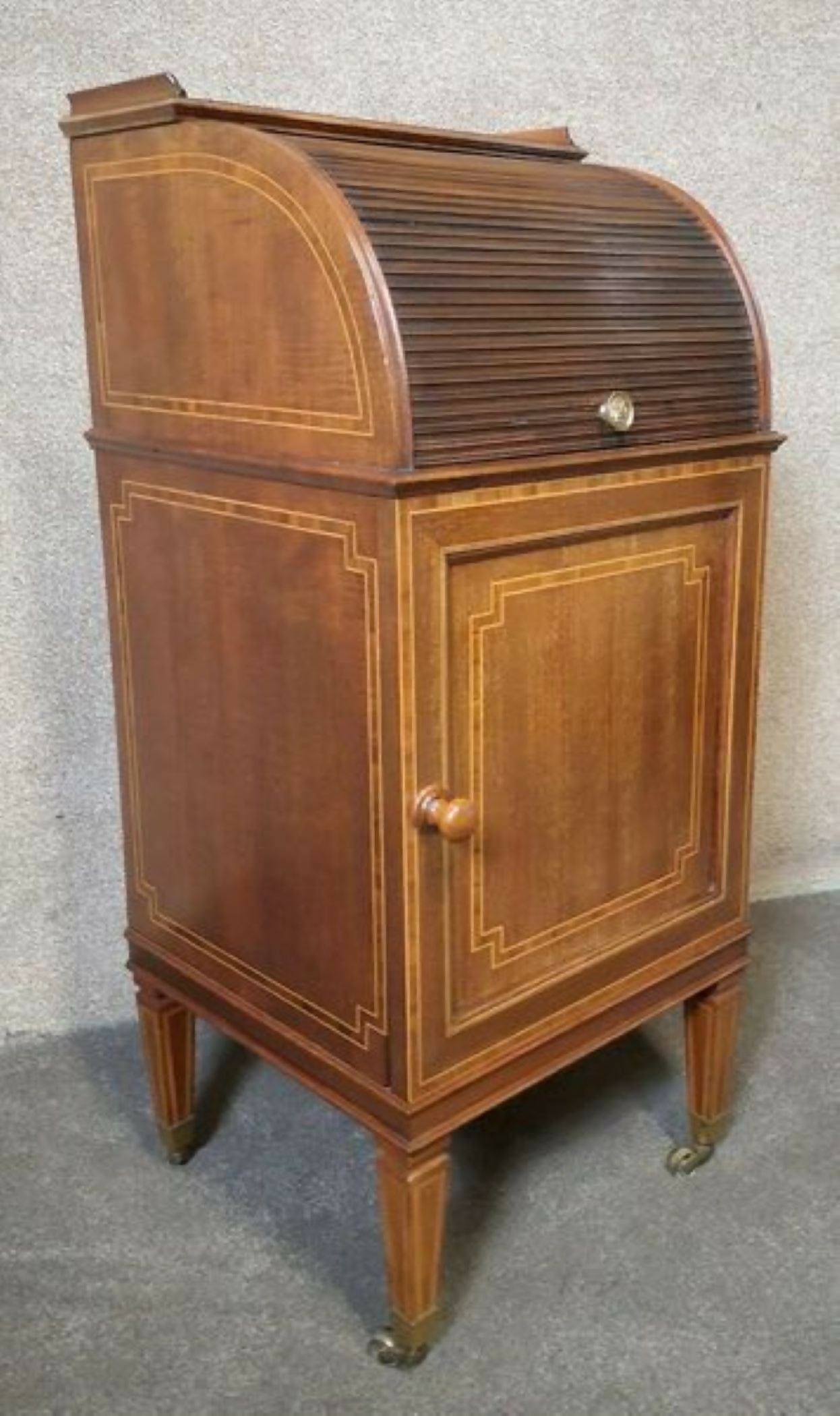 19th Century Inlaid Mahogany Tambour Shutter Cabinet / Bedside Cupboard