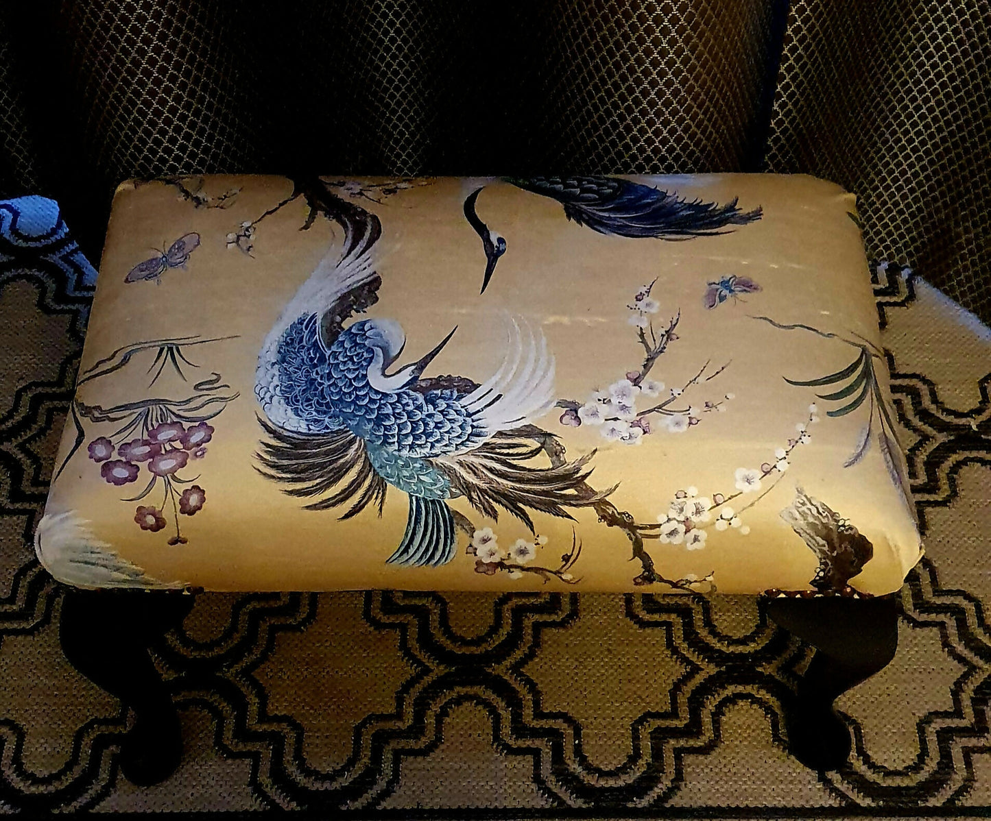 Antique style Footstool, Designer Velvet.