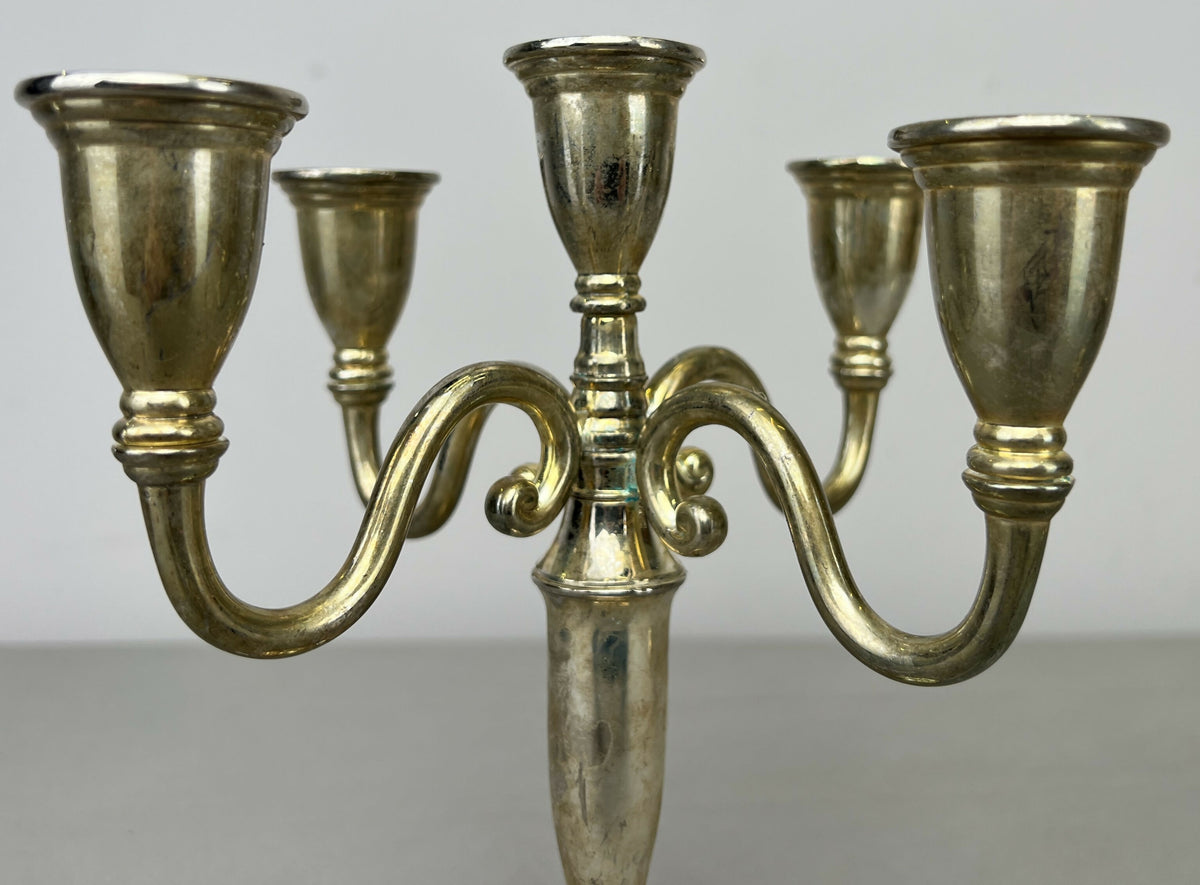 Pair of Candelabras Vintage French Style Metal Five Arm Candle Holders LOT 6484